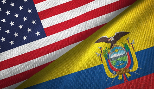 The American and Ecuadorian flags crossed diagonally