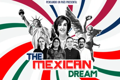 The Mexican Dream podcast logo with a collage of contributor photos
